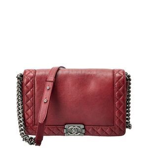 Chanel Brick Red Leather Medium Boy Reverso (Authentic Pre-Loved)